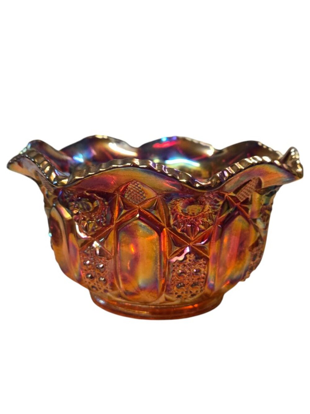 Ruby Carnival Fayette Glass 6 Inch Crimped Bowl Handmade In USA